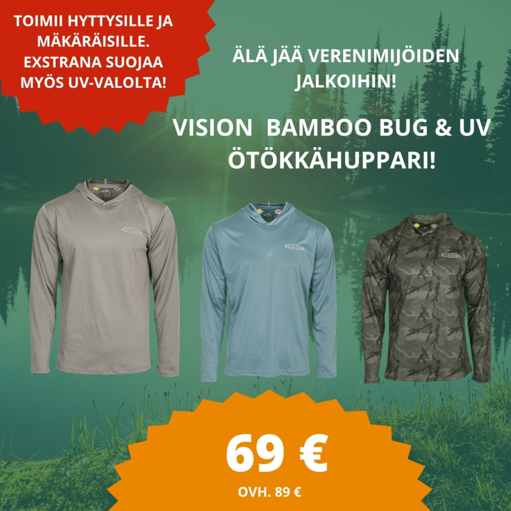 Vision Bamboo Bug & UV Hoodie ötökkähuppari Kala-kalle tarjous